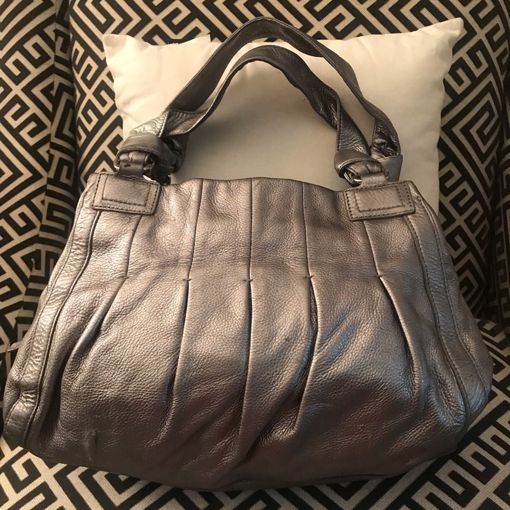 Silver Cole Haan Triple Zip Triangle Shoulder Bag
